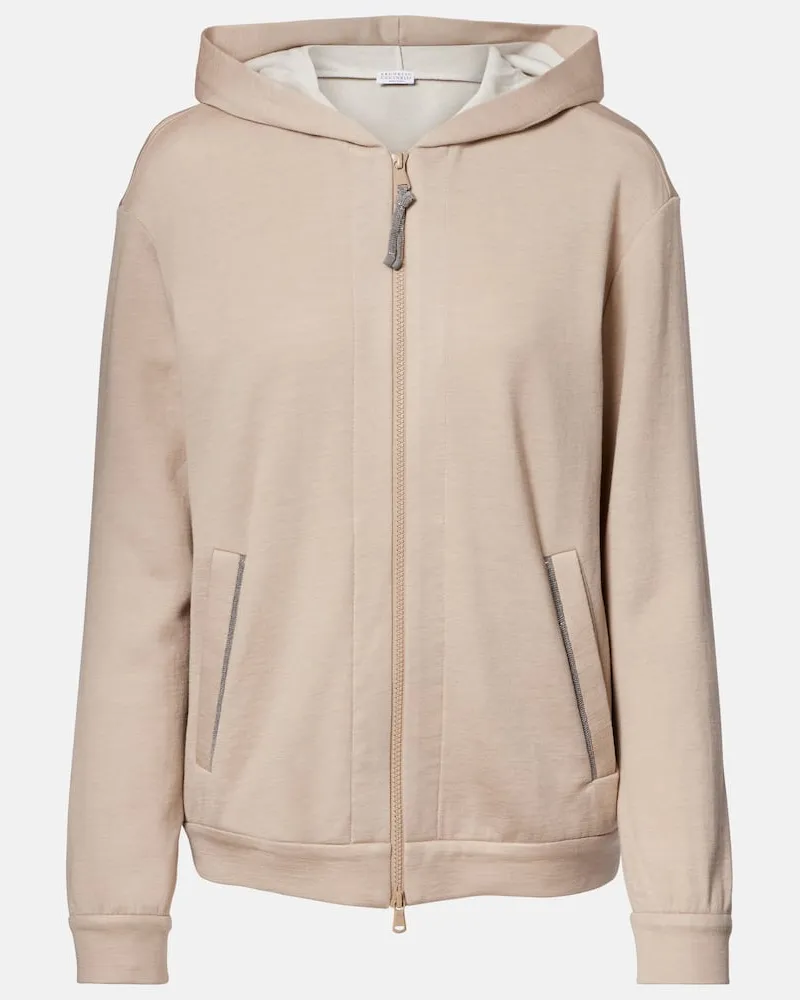 Brunello Cucinelli Kapuzenjacke Monili aus Baumwolle und Seide Beige