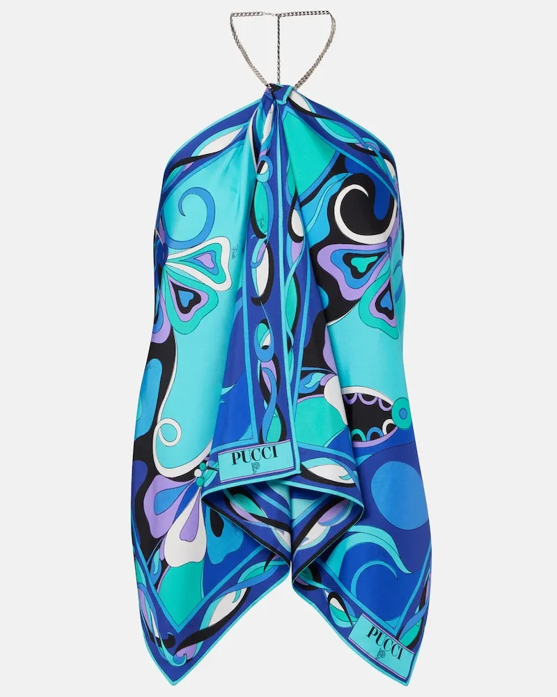 Emilio Pucci Top Orchidee aus Seiden-Twill Blau