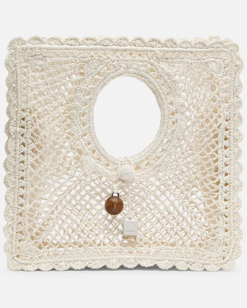 Jacquemus Tote Bag Spiaggia Small aus Spitze Weiß