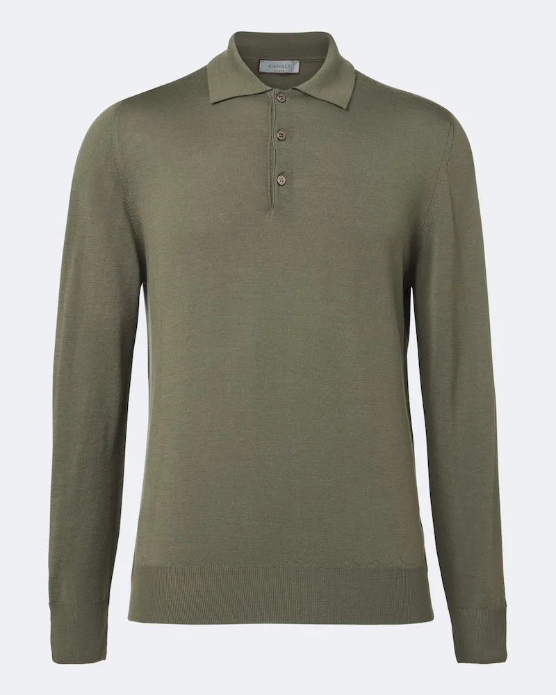 Canali Polo-Pullover aus Schurwolle Grün
