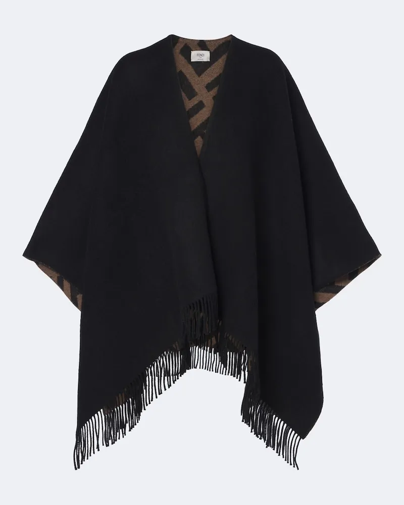 Fendi Wendbare Cape FF Zucca aus Wolle und Kaschmir Schwarz