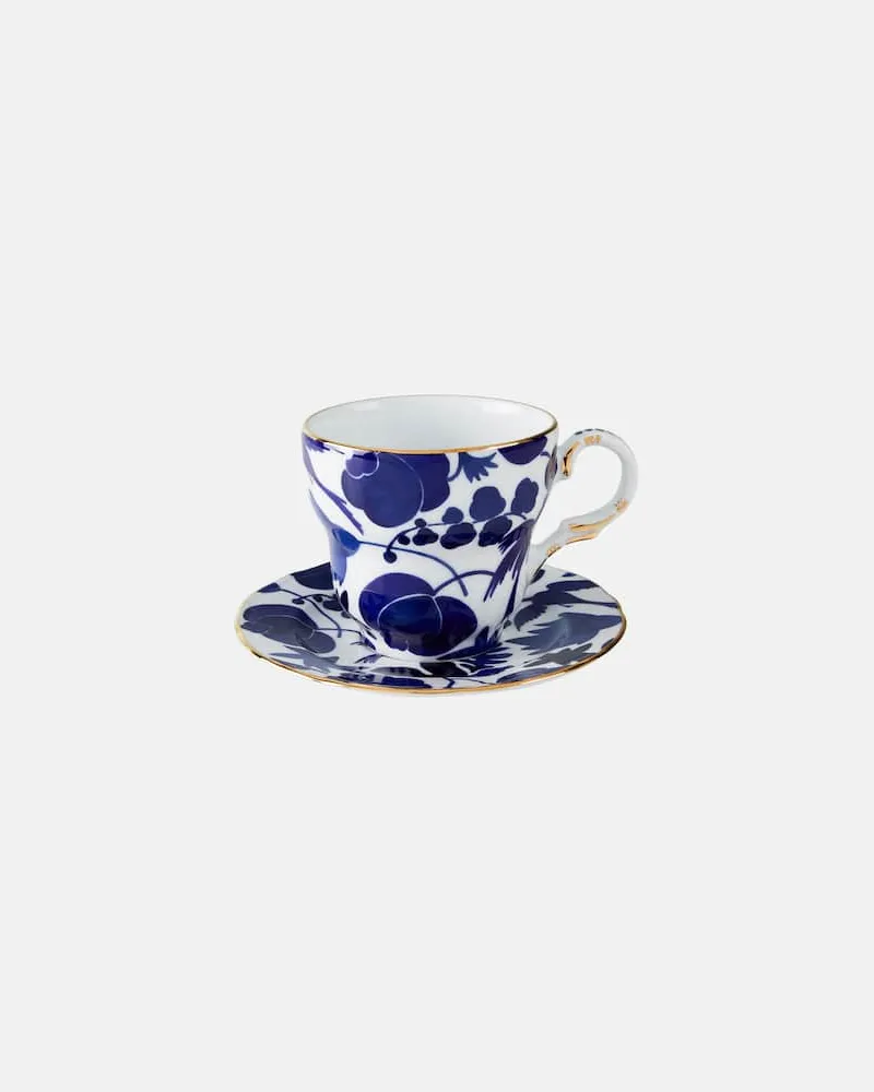 La DoubleJ Set Mama Wildbird Blu aus Teetasse und Untertasse aus Porzellan Blau