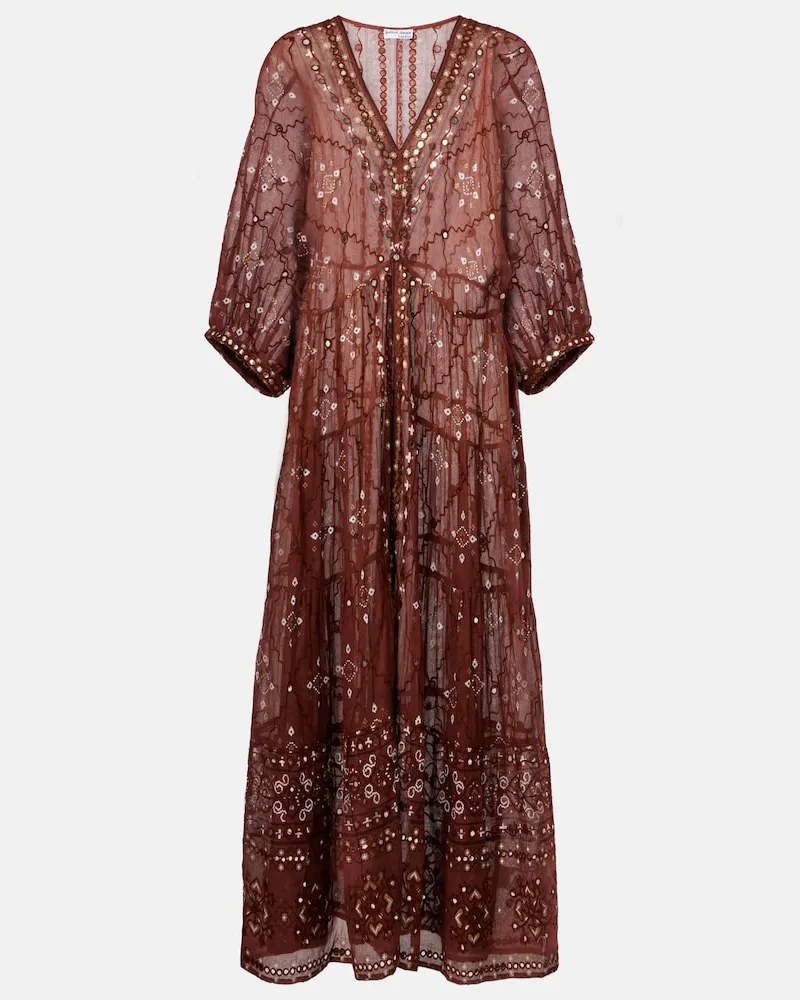 Juliet Dunn Bedrucktes Maxikleid aus Baumwolle Braun