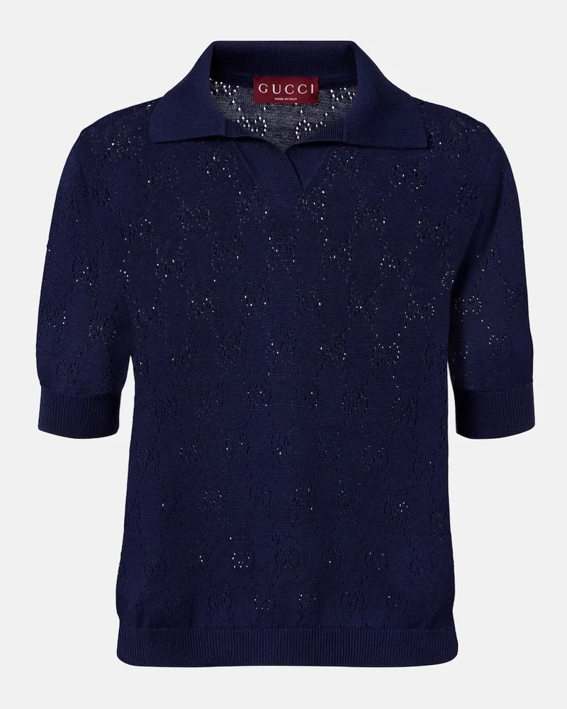 Gucci Polohemd GG aus Seide und Baumwolle Blau