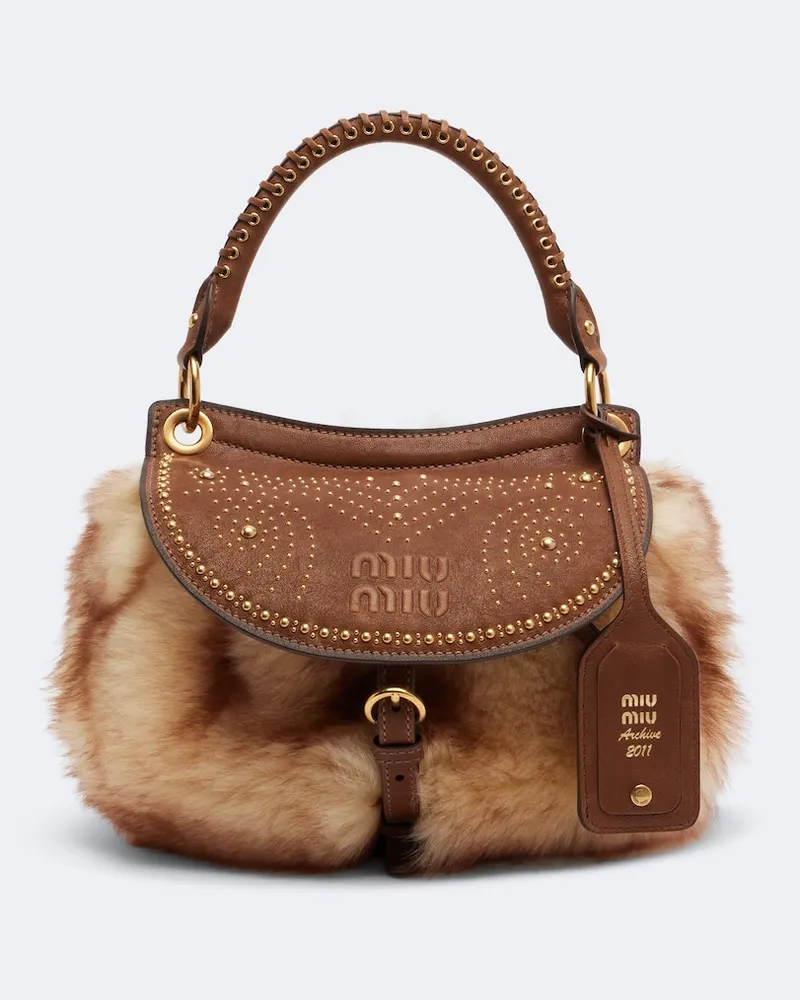 Miu Miu Verzierte Tote Bag Rendez-vous aus Shearling Braun