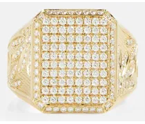 Ring Signet Flower aus 18kt Gelbgold mit Diamanten