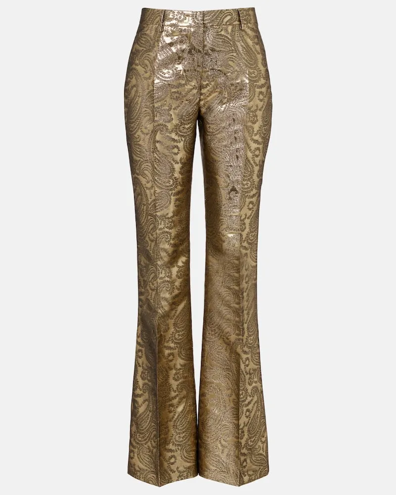 Etro Mid-Rise-Schlaghose aus Brokat Gold