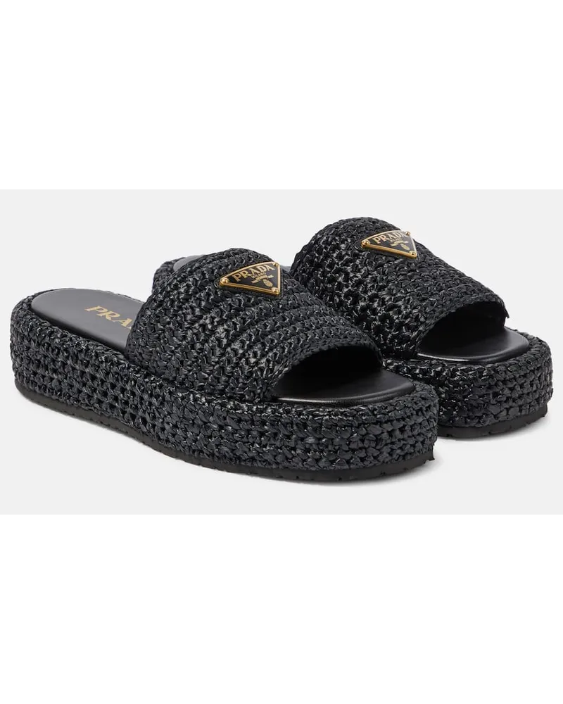 Prada Pantoletten aus Raffiabast Schwarz