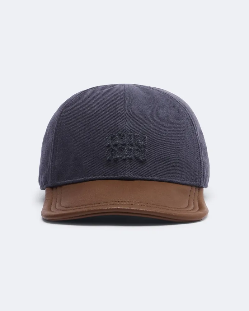 Miu Miu Baseballcap aus Baumwolle mit Leder Blau