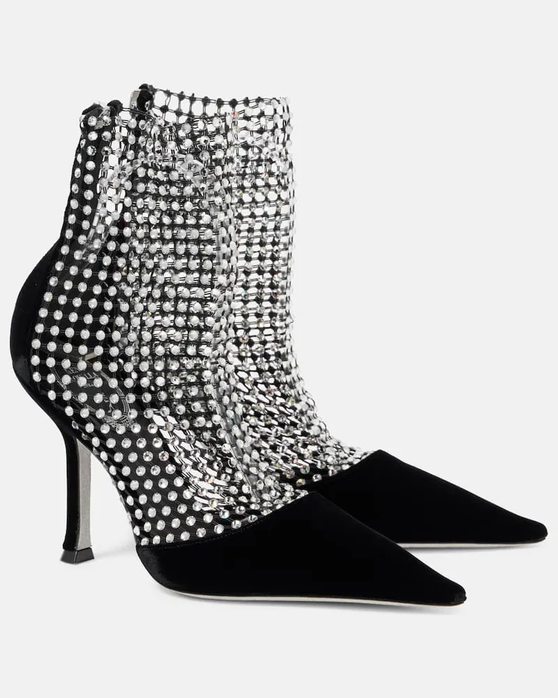 René Caovilla Ankle Boots Galaxia aus Samt mit Kristallen Schwarz