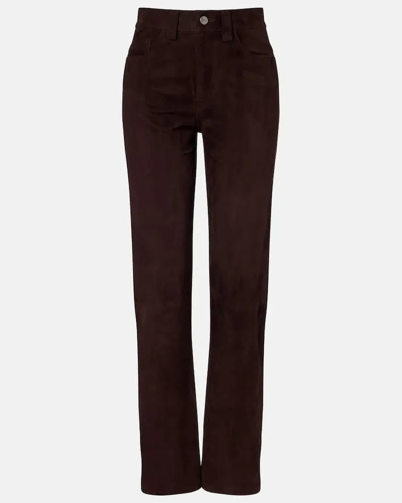 KHAITE Gerade High-Rise-Hose Callum aus Veloursleder Braun