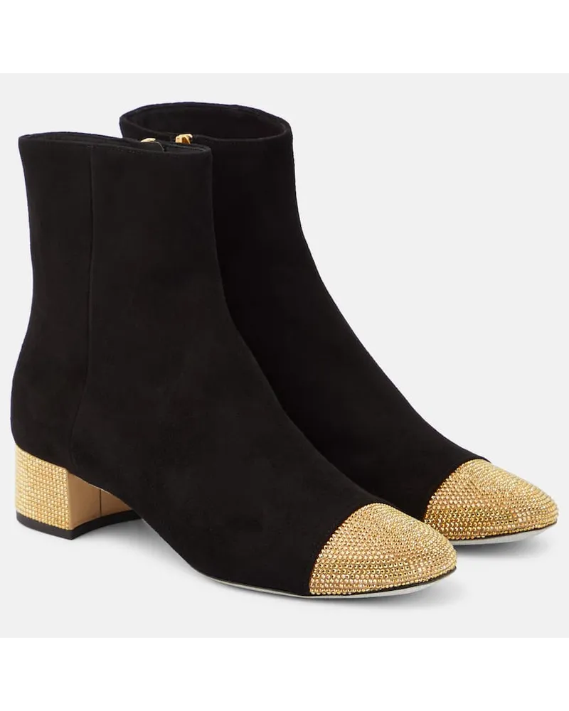 René Caovilla Verzierte Ankle Boots aus Veloursleder Multicolor