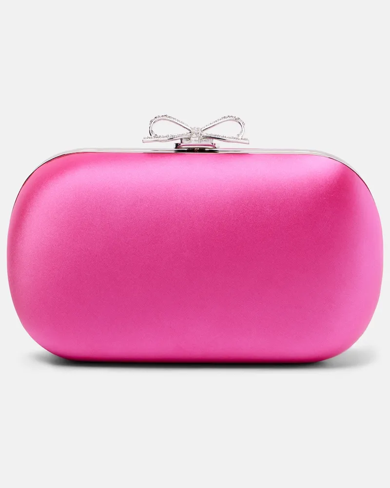 Self-Portrait Clutch aus Satin mit Kristallen Rosa