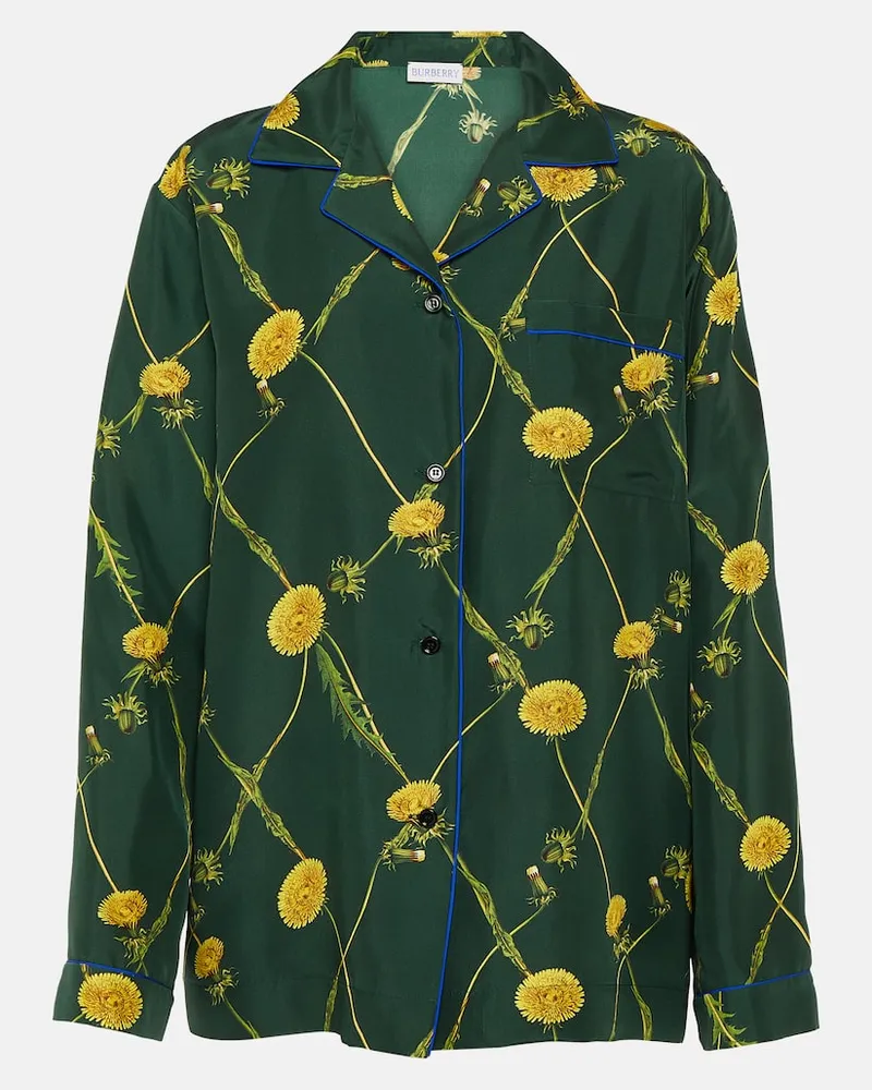 Burberry Bedrucktes Pyjama-Hemd aus Seide Grün
