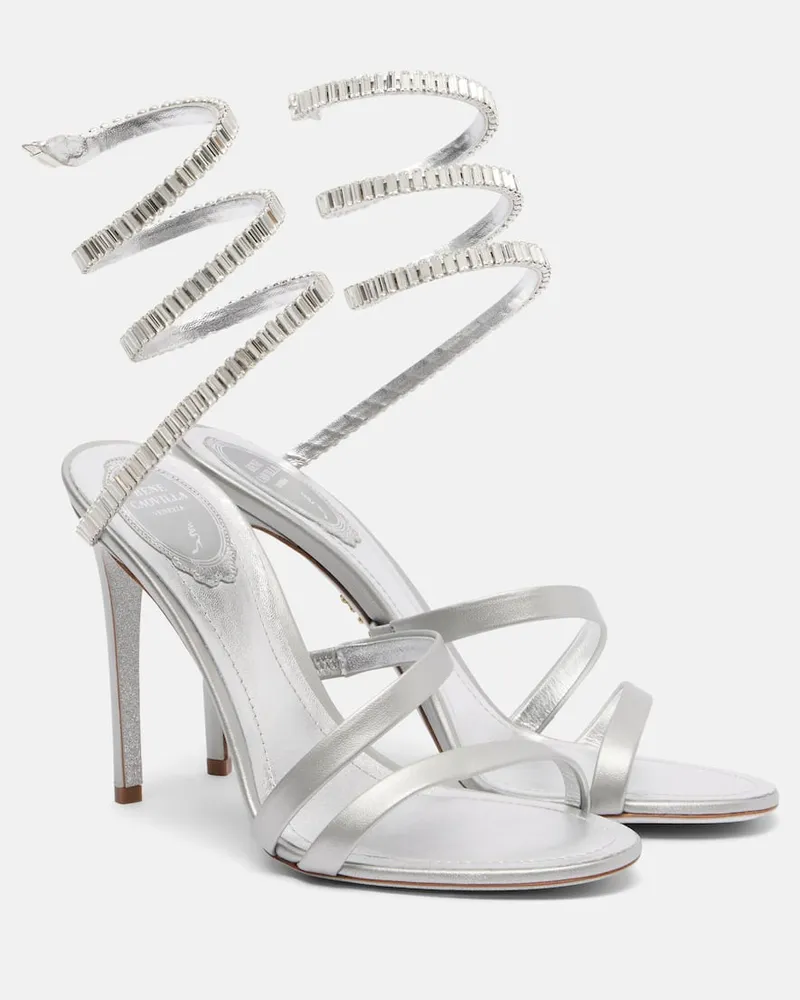René Caovilla Sandalen Cleo Spark 105 aus Metallic-Leder Silber