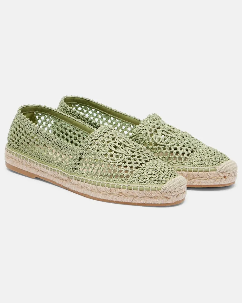 Chloé Chloé Espadrilles Isla aus Häkelstrick mit Leder Grün