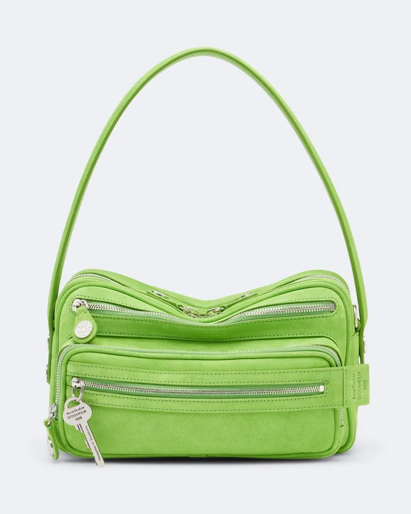 Acne Studios Schultertasche Camero Mini aus Veloursleder Grün