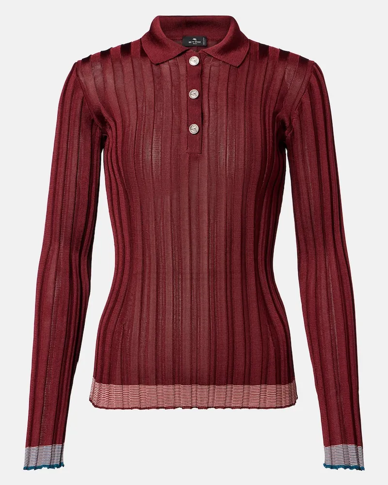 Etro Polopullover aus Rippstrick Burgunderrot