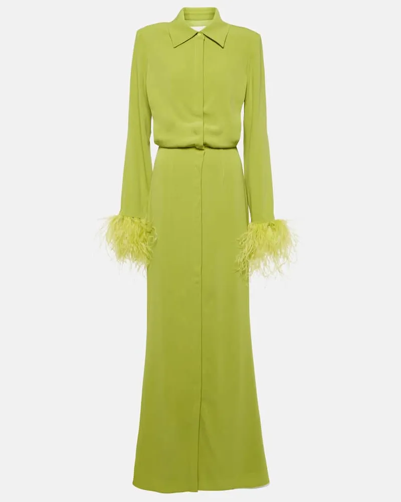 Roland Mouret Hemdblusenkleid aus Satin mit Federn Grün