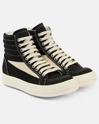 Rick Owens High-Top Sneakers aus Denim mit Veloursleder Schwarz