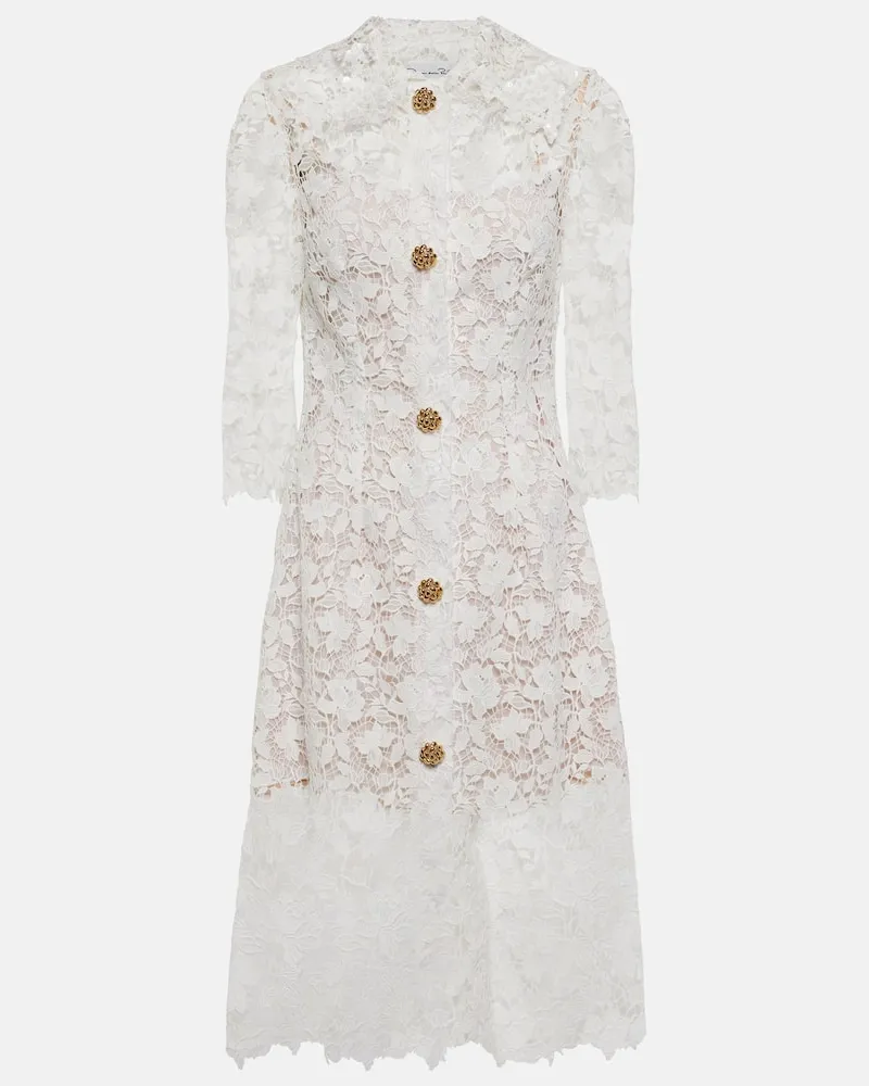 Oscar de la Renta Verziertes Midikleid aus Spitze Weiß