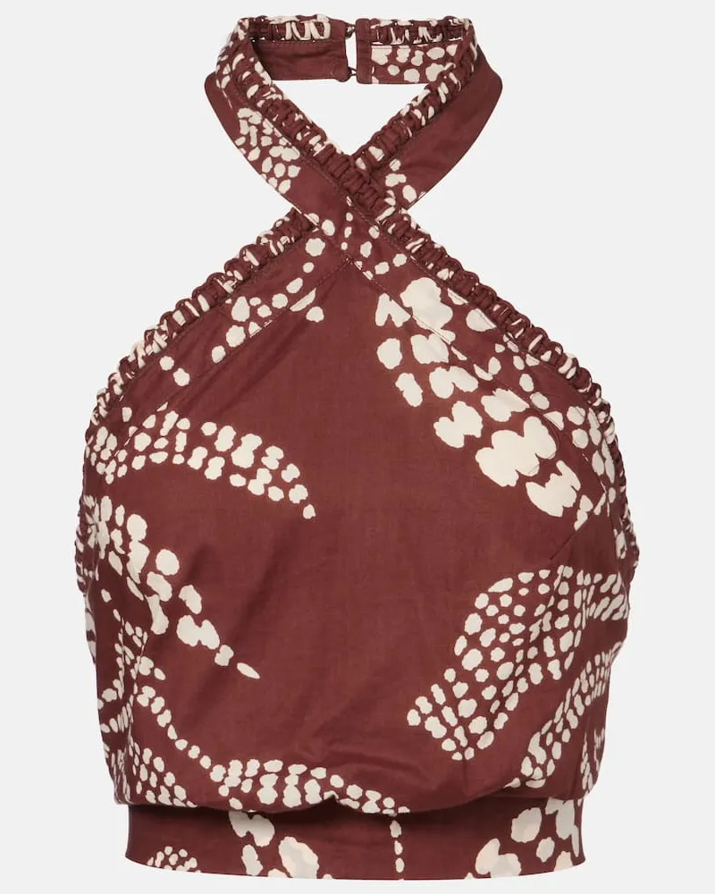 Poupette St Barth Bedrucktes Cropped-Top Suma aus Baumwolle Braun