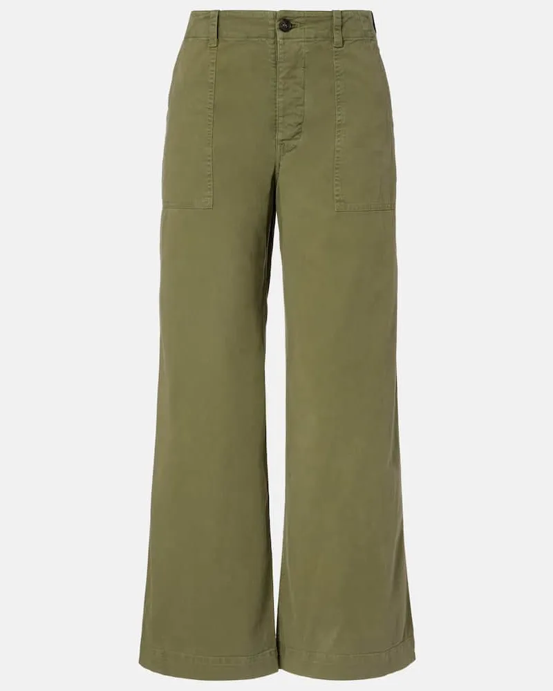 Nili Lotan Weite Mid-Rise-Hose Leon aus Baumwoll-Twill Grün
