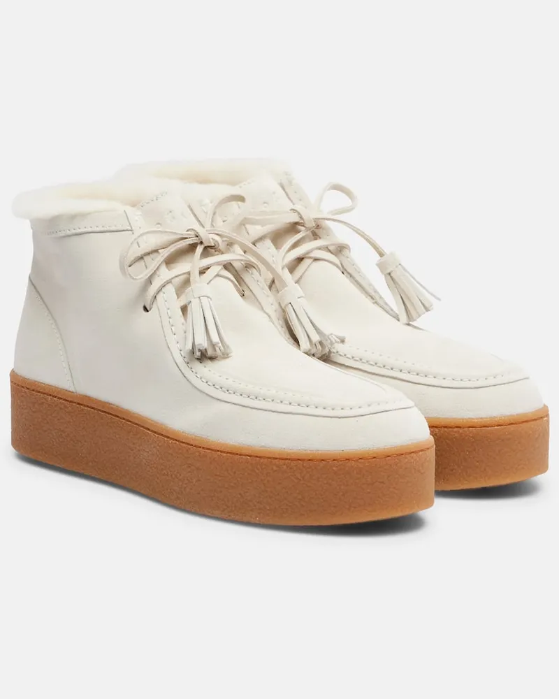 Hogan Ankle Boots aus Veloursleder mit Shearling Weiß