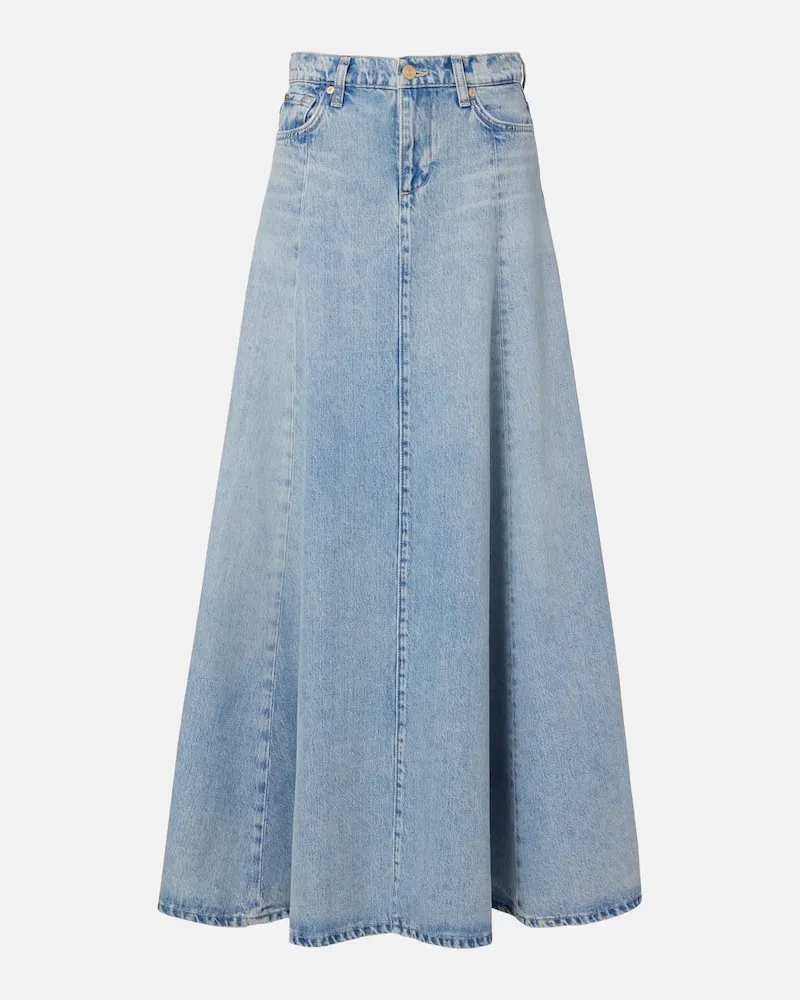 7 for all mankind High-Rise-Maxirock Drama aus Baumwoll-Denim Blau