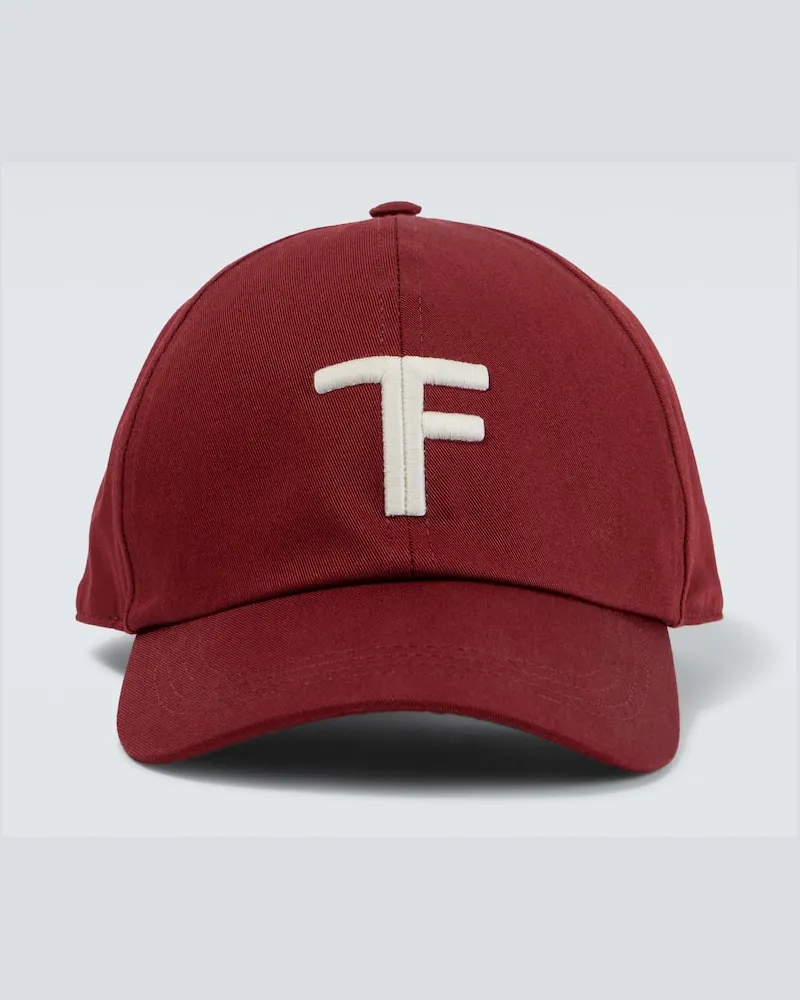 Tom Ford Baseballcap TF aus Canvas mit Leder Burgunderrot