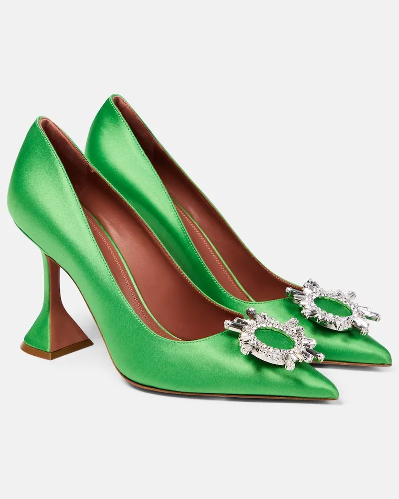 Amina Muaddi Verzierte Pumps Begum aus Satin Grün