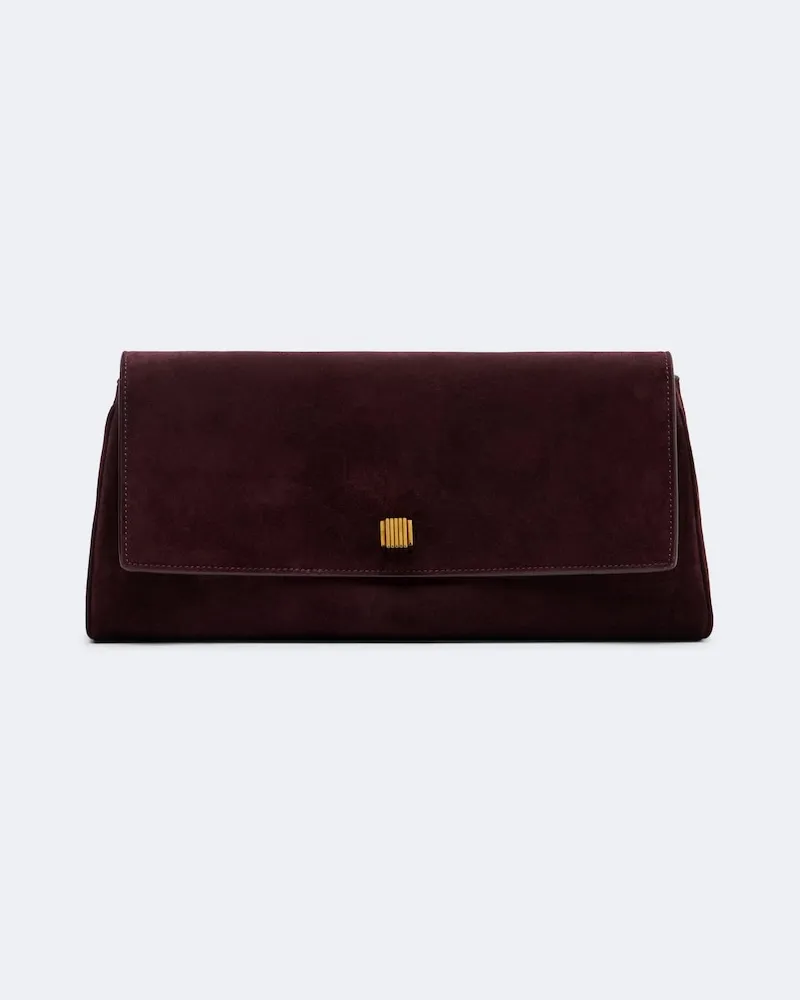 KHAITE Clutch Audrey aus Veloursleder Burgunderrot