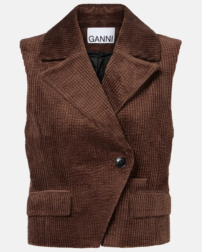 Ganni Weste aus Baumwoll-Cord Braun