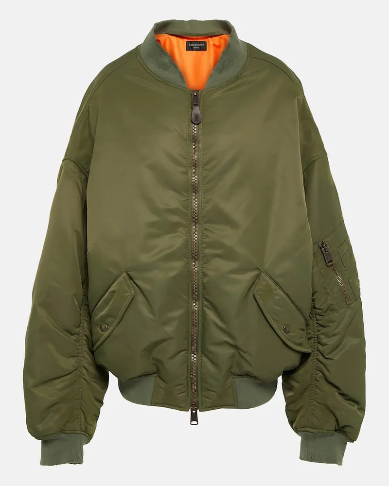 Balenciaga Oversize-Bomberjacke Off Shoulder Grün