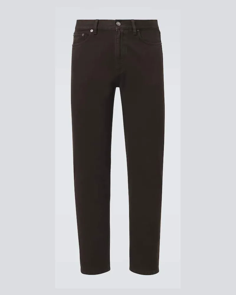 Ermenegildo Zegna Gerade Hose aus Baumwolle mit Leder Braun