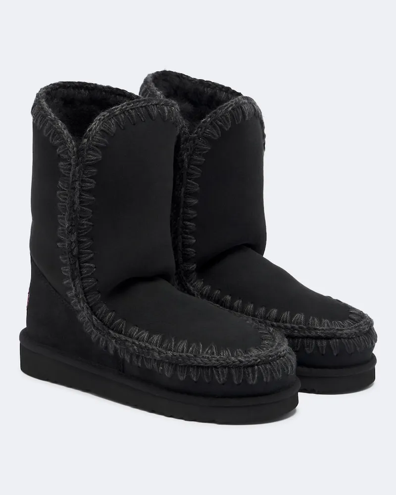 Mou Stiefel 24 aus Veloursleder mit Shearling Schwarz