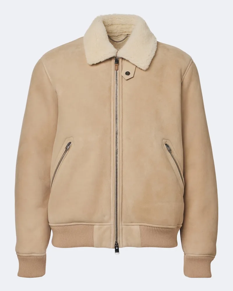 Canali Blouson aus Veloursleder mit Shearling Beige