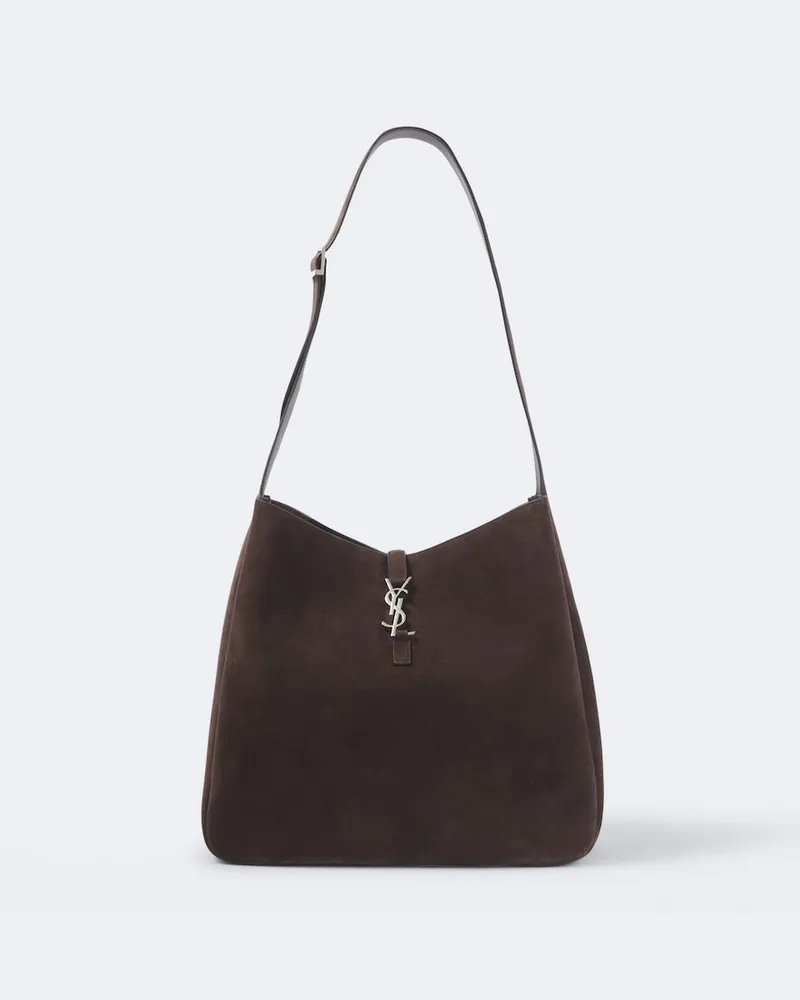Saint Laurent Schultertasche Le 5 à 7 Maxi aus Veloursleder Braun