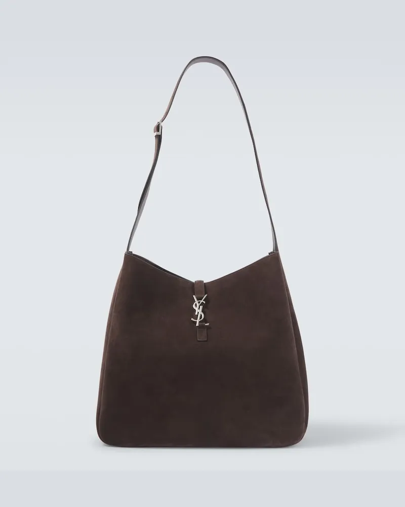 Saint Laurent Schultertasche Le 5 à 7 Maxi aus Veloursleder Braun