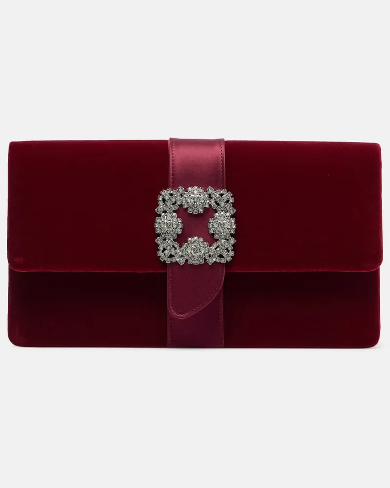 Manolo Blahnik Clutch Capri aus Samt mit Kristallen Burgunderrot