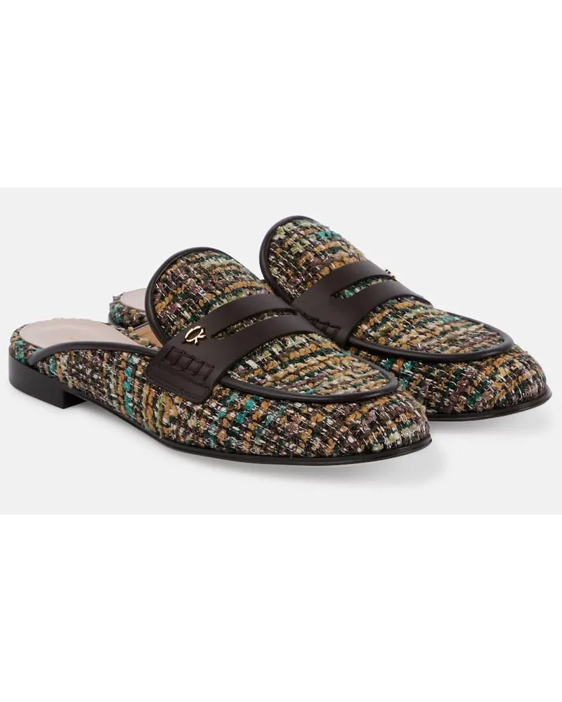 Gianvito Rossi Slippers aus Bouclé mit Leder Braun