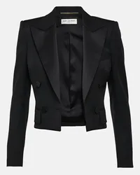 Saint Laurent Cropped-Smokingjacke aus Wolle Schwarz