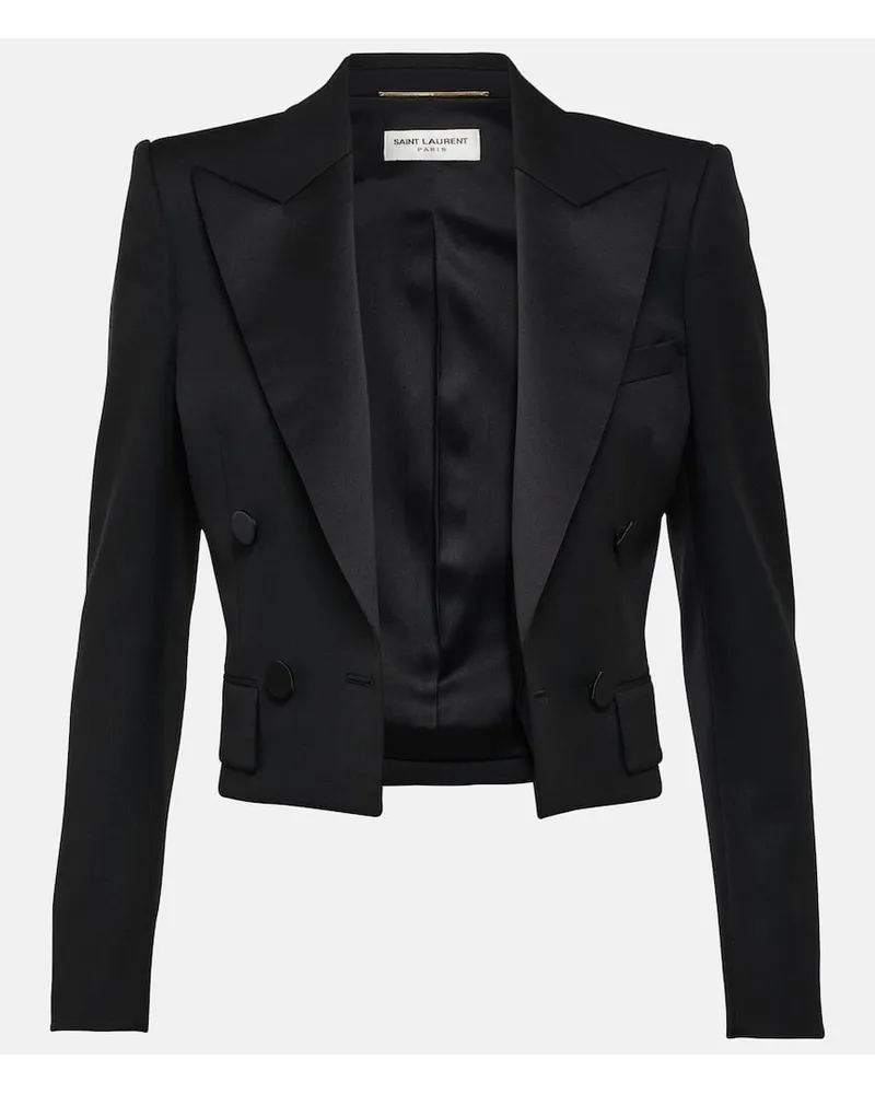 Saint Laurent Cropped-Smokingjacke aus Wolle Schwarz