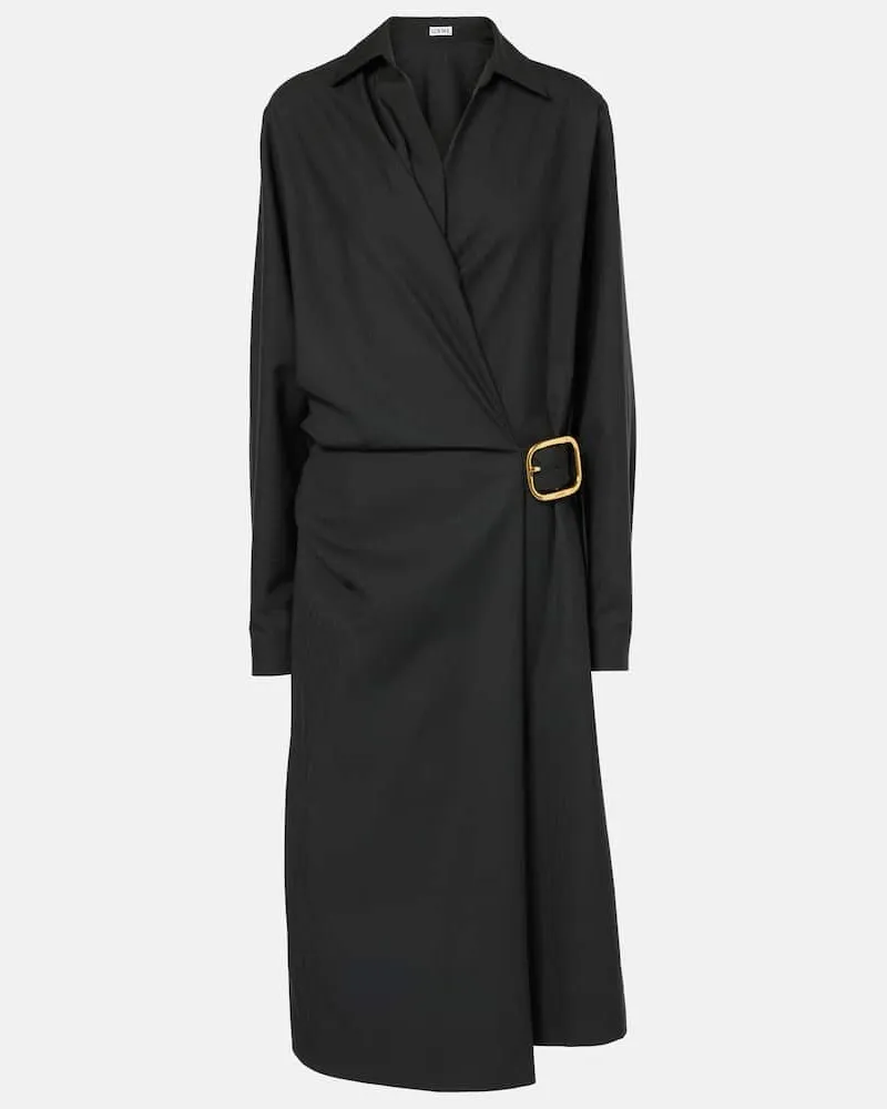 Loewe Midikleid Wrap aus Wolle Schwarz