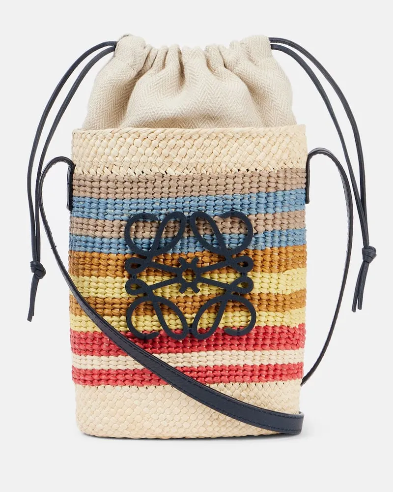 Loewe Smartphone-Etui Anagram aus Raffiabast Weiß