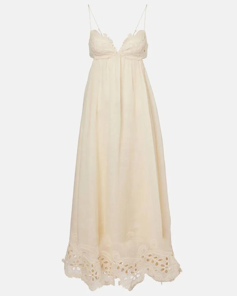 Zimmermann Besticktes Maxikleid Coco aus Ramie Beige