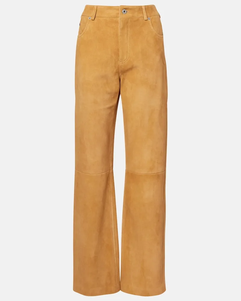 Loewe Gerade Hose aus Veloursleder Beige