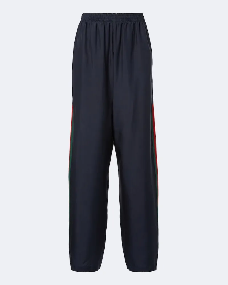 Gucci Trackpants Web Stripe aus Seide Schwarz