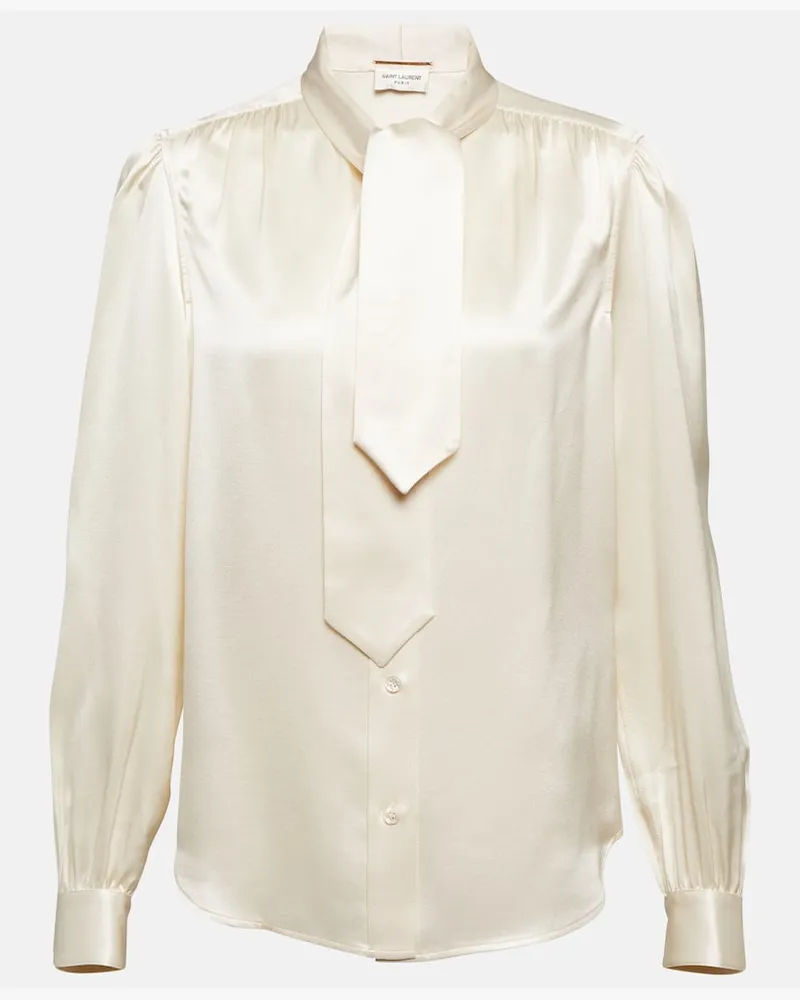 Saint Laurent Bluse aus Seidensatin Weiß