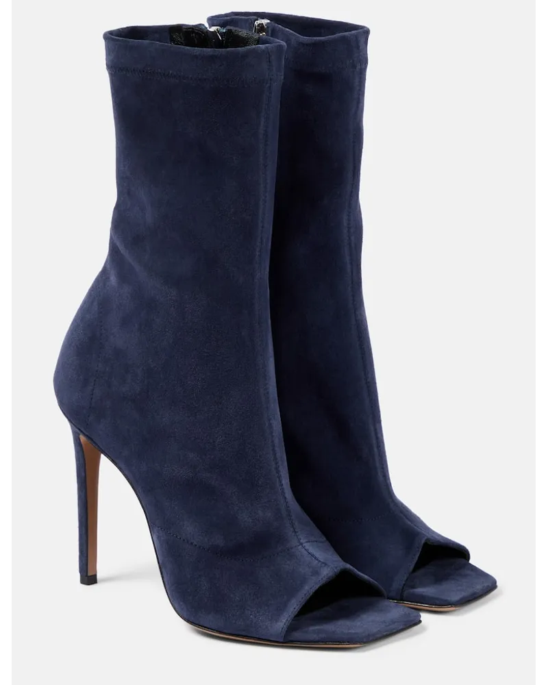 Paris Texas Ankle Boots Amanda 105 aus Veloursleder Blau